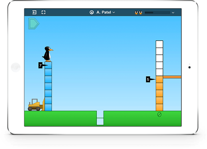 Tablet showing sample screen of ST Math game demo